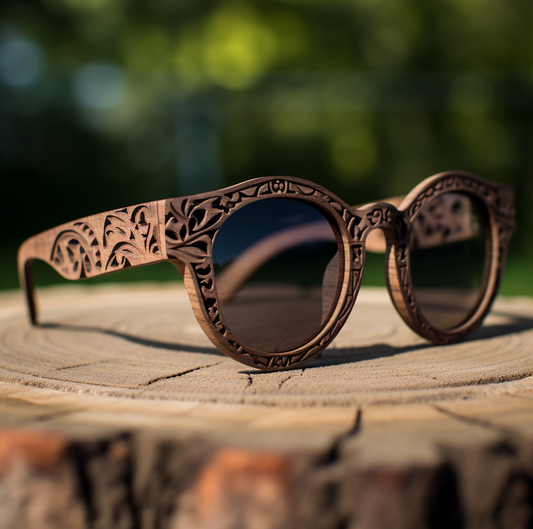 Artistic Men's Wood Traditional Carved Sunglasses